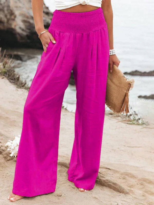 Nancy casual wide-leg slub cotton loose trousers