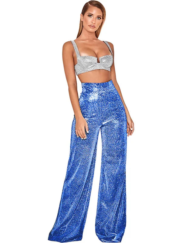 Hermina Hot Silver Wide Leg Pants High Waist Straight Ladies Casual Pants