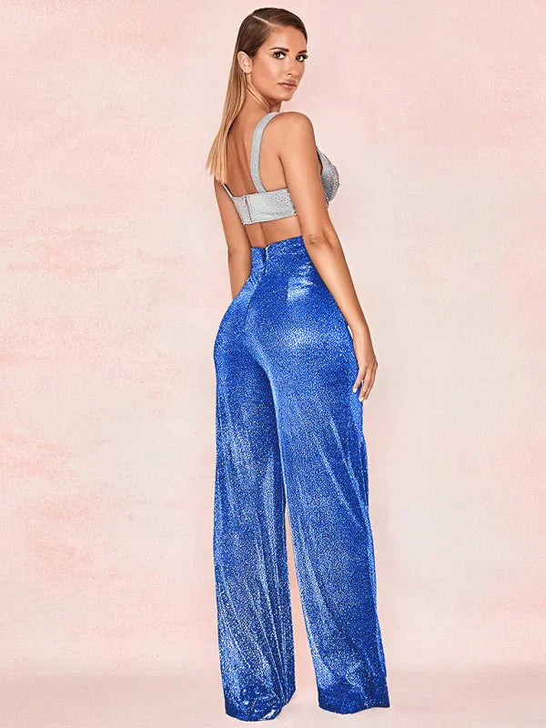 Hermina Hot Silver Wide Leg Pants High Waist Straight Ladies Casual Pants