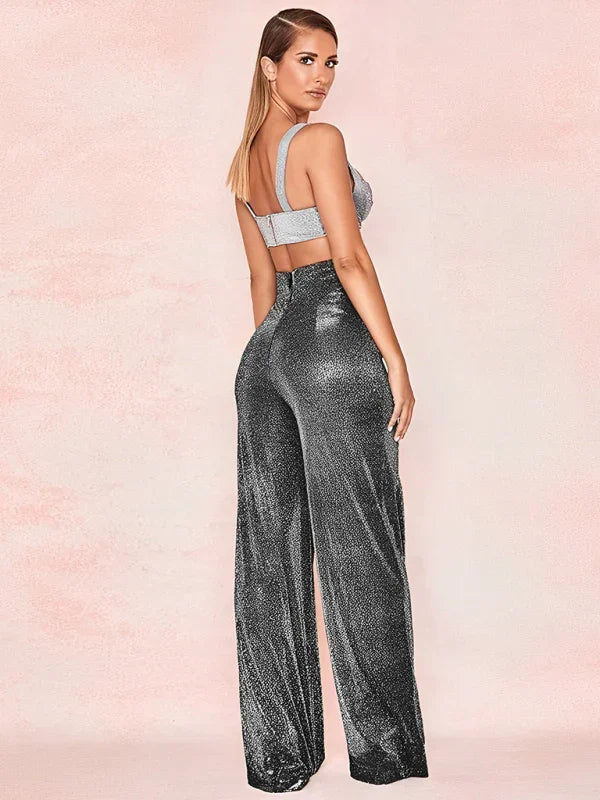 Hermina Hot Silver Wide Leg Pants High Waist Straight Ladies Casual Pants