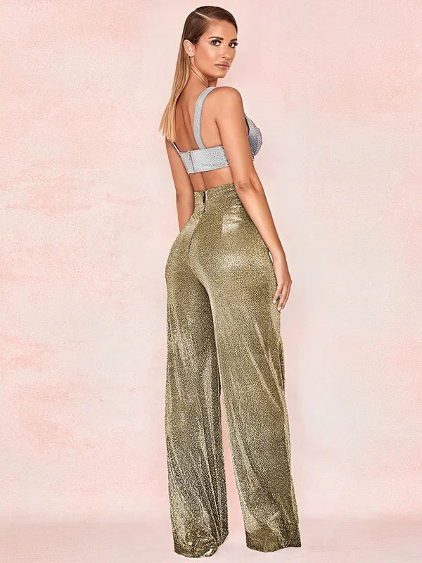 Hermina Hot Silver Wide Leg Pants High Waist Straight Ladies Casual Pants