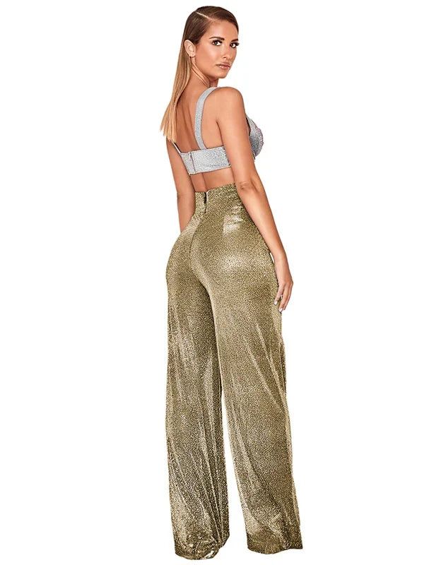 Hermina Hot Silver Wide Leg Pants High Waist Straight Ladies Casual Pants