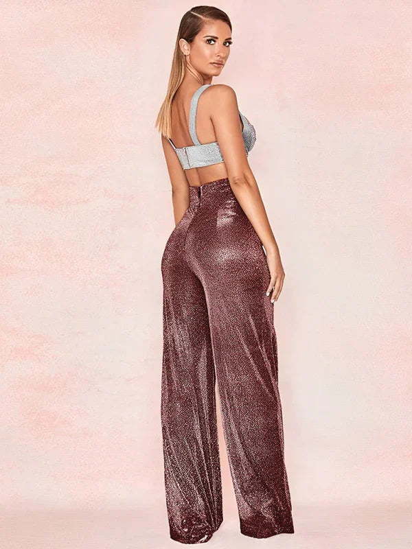 Hermina Hot Silver Wide Leg Pants High Waist Straight Ladies Casual Pants