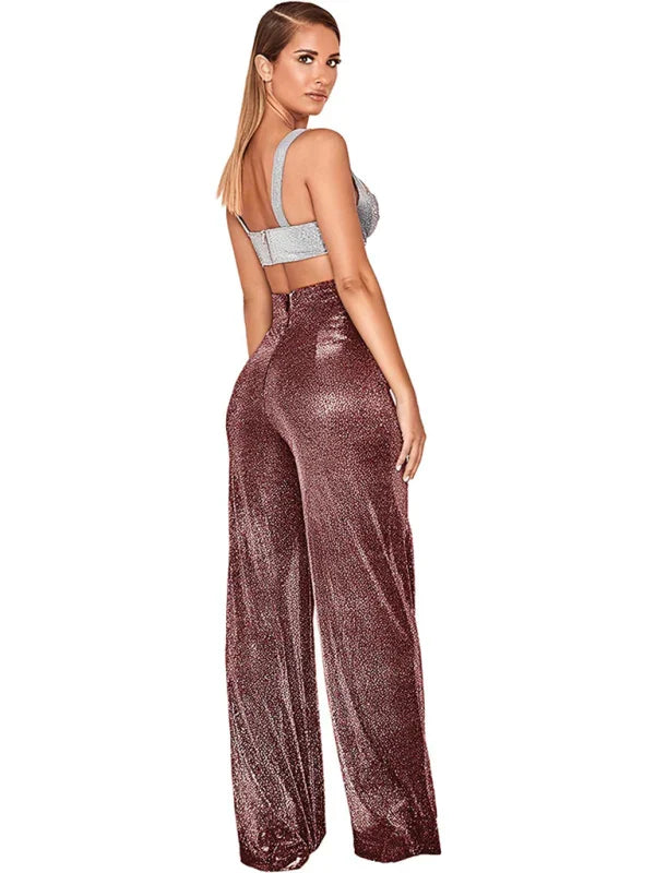 Hermina Hot Silver Wide Leg Pants High Waist Straight Ladies Casual Pants