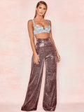 Hermina Hot Silver Wide Leg Pants High Waist Straight Ladies Casual Pants