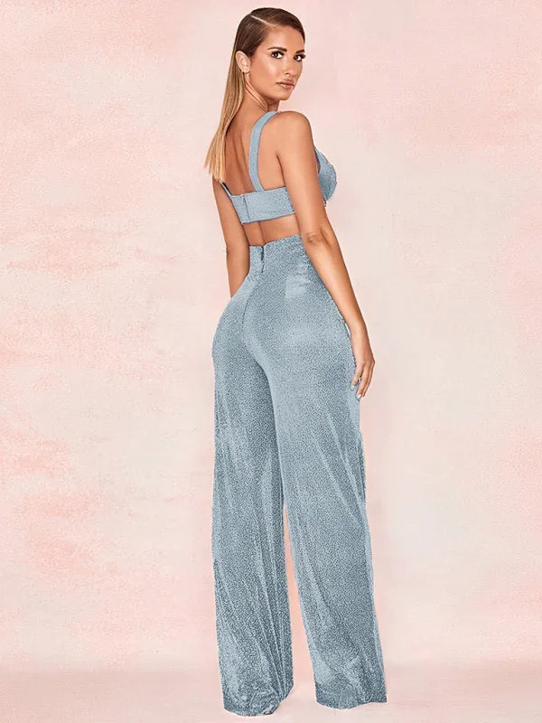 Hermina Hot Silver Wide Leg Pants High Waist Straight Ladies Casual Pants
