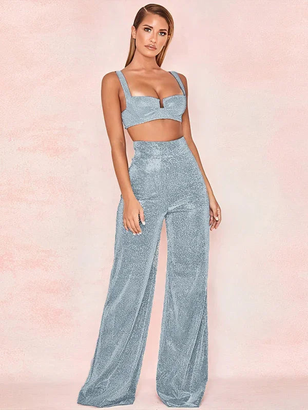 Hermina Hot Silver Wide Leg Pants High Waist Straight Ladies Casual Pants