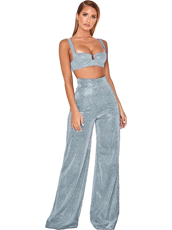 Hermina Hot Silver Wide Leg Pants High Waist Straight Ladies Casual Pants