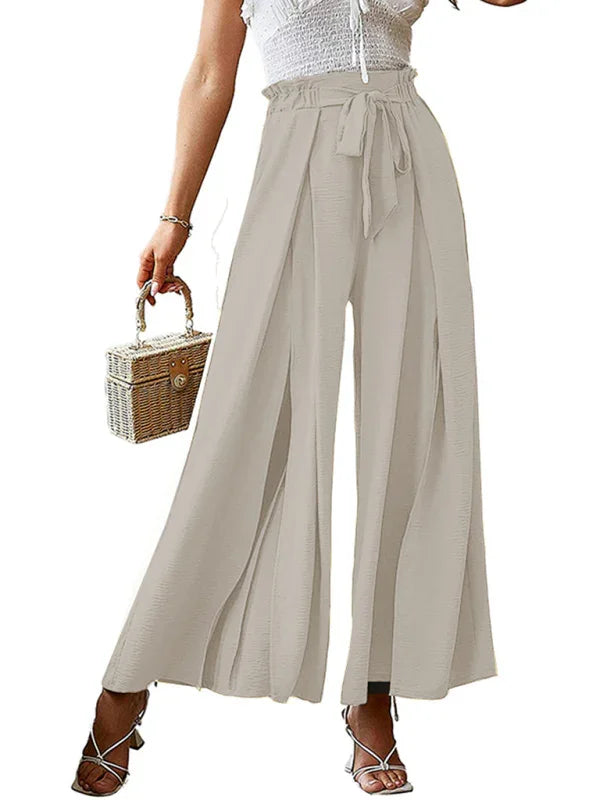 Bilis bow loose high waist pleated wide leg pants with belt pants