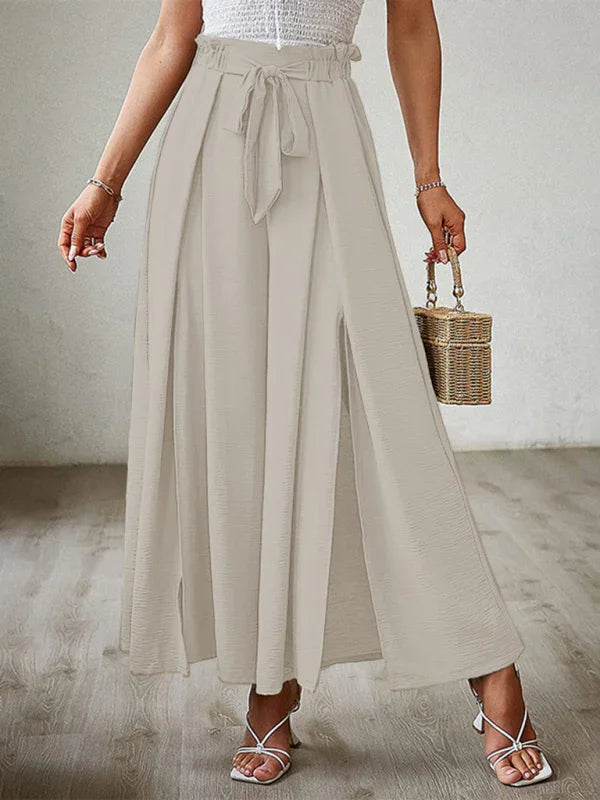 Bilis bow loose high waist pleated wide leg pants with belt pants