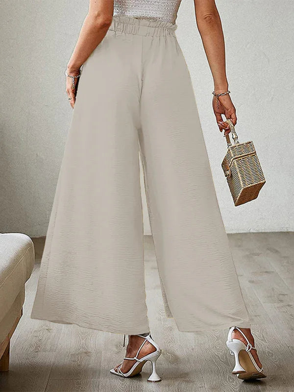 Bilis bow loose high waist pleated wide leg pants with belt pants
