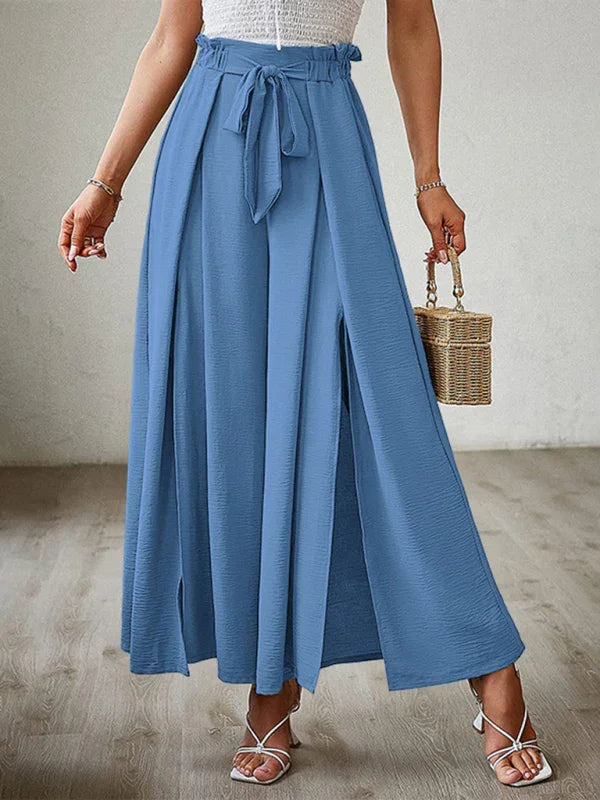 Bilis bow loose high waist pleated wide leg pants with belt pants