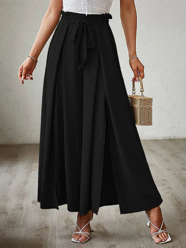 Bilis bow loose high waist pleated wide leg pants with belt pants