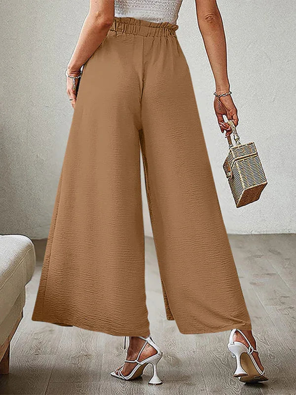 Bilis bow loose high waist pleated wide leg pants with belt pants