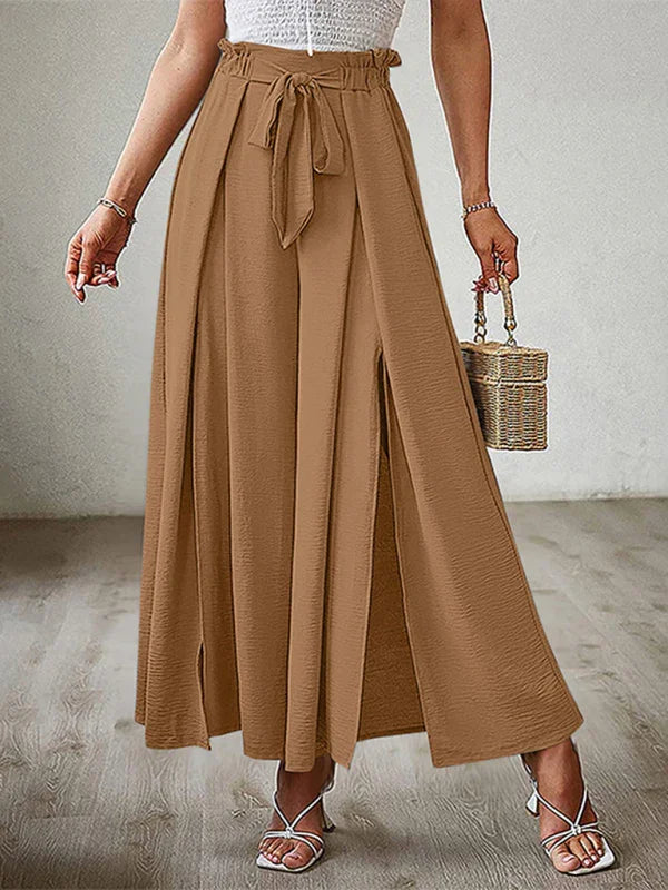 Bilis bow loose high waist pleated wide leg pants with belt pants