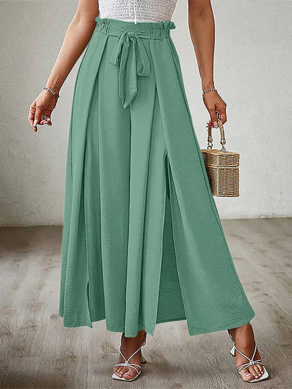 Bilis bow loose high waist pleated wide leg pants with belt pants