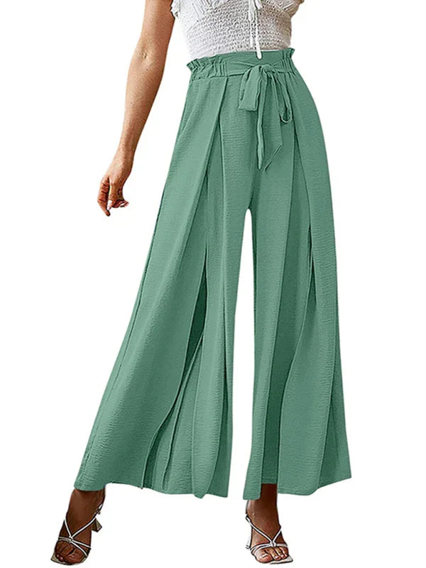 Bilis bow loose high waist pleated wide leg pants with belt pants