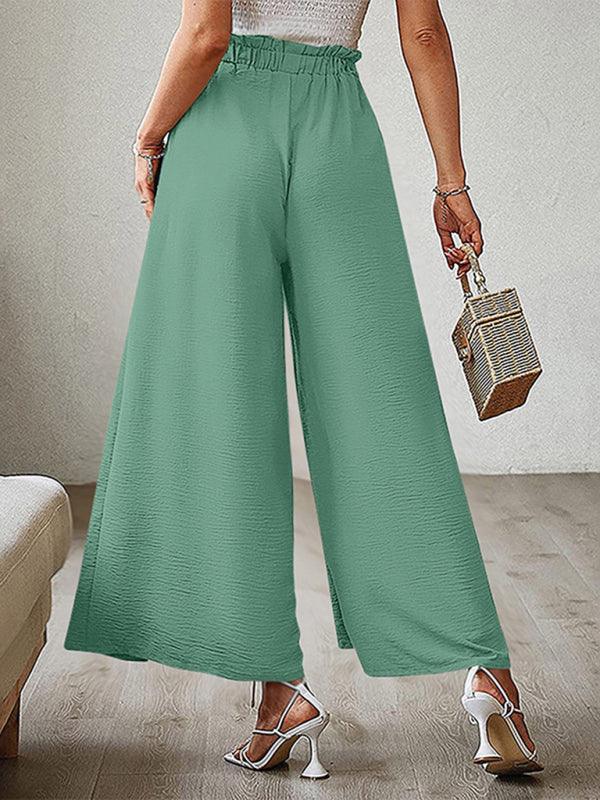 Bilis bow loose high waist pleated wide leg pants with belt pants