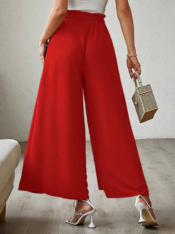 Bilis bow loose high waist pleated wide leg pants with belt pants