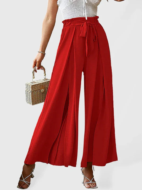 Bilis bow loose high waist pleated wide leg pants with belt pants