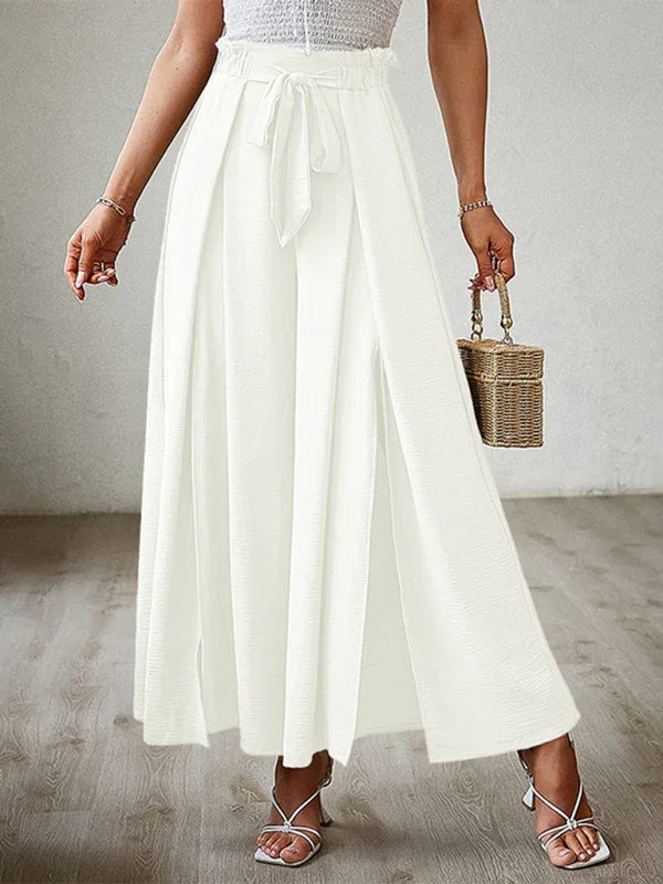 Bilis bow loose high waist pleated wide leg pants with belt pants