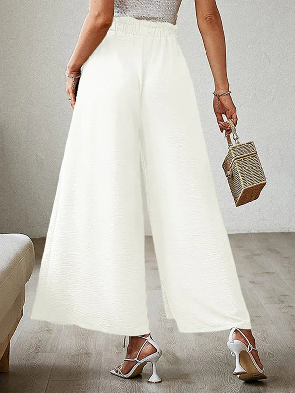 Bilis bow loose high waist pleated wide leg pants with belt pants