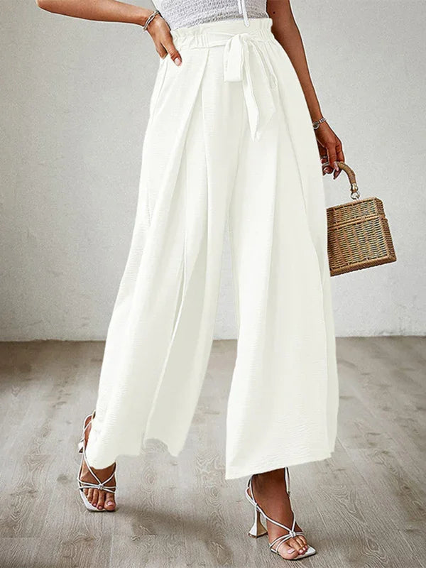 Bilis bow loose high waist pleated wide leg pants with belt pants
