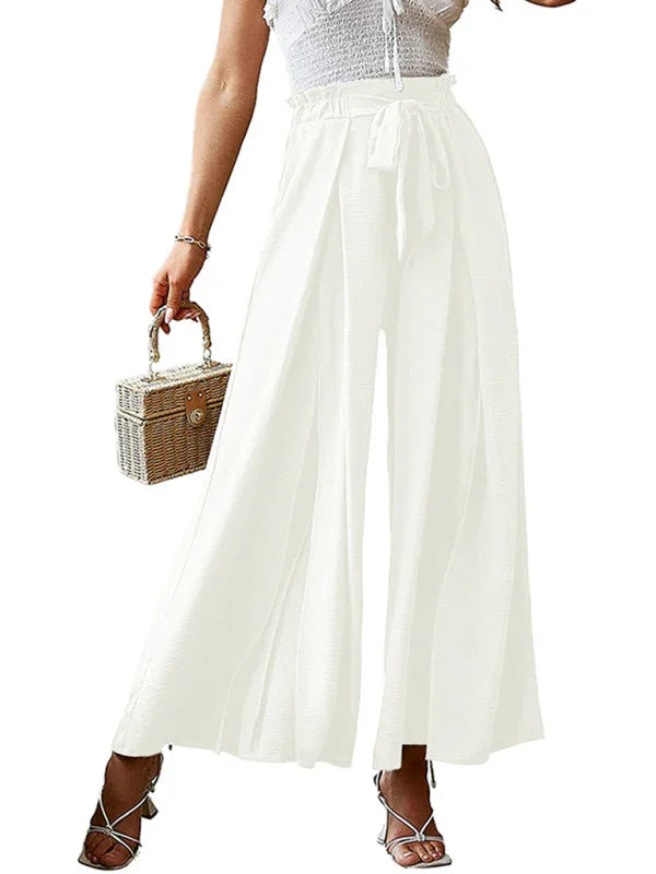 Bilis bow loose high waist pleated wide leg pants with belt pants