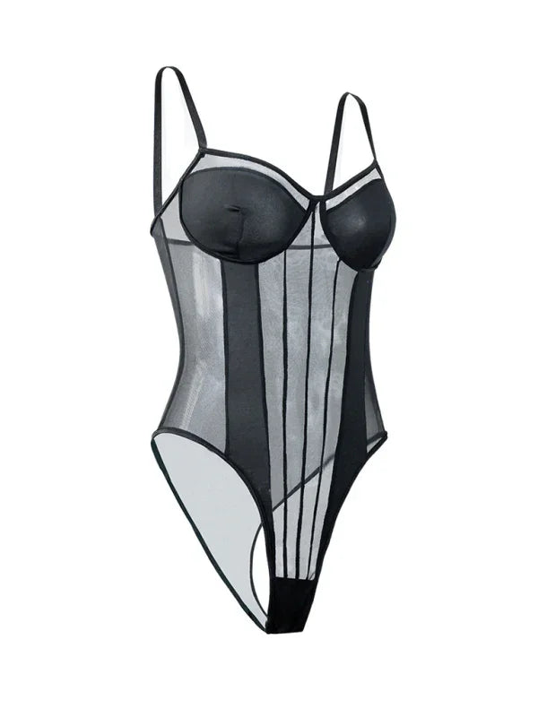 Matt sexy see-through backless lace mesh stitching Top