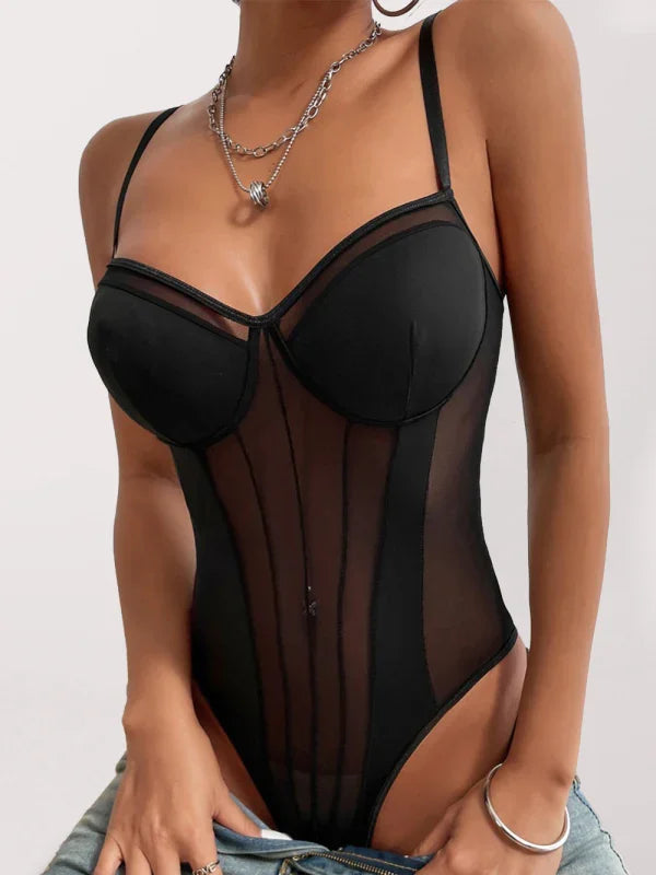 Matt sexy see-through backless lace mesh stitching Top