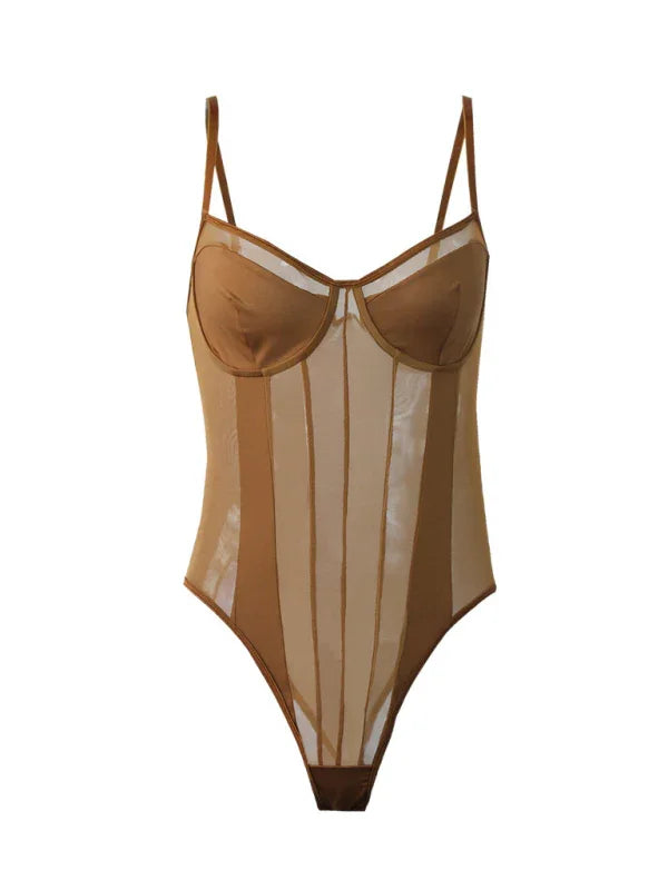 Matt sexy see-through backless lace mesh stitching Top