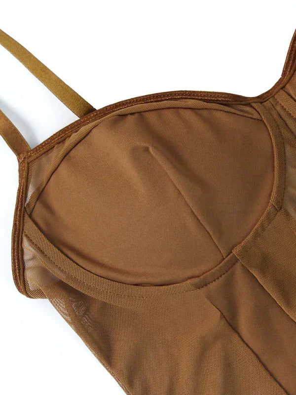 Matt sexy see-through backless lace mesh stitching Top