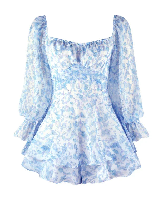 Laurie fashion sexy one-neck lantern lotus leaf long-sleeved printed jumpsuit