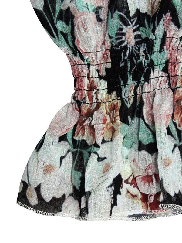 Laurie fashion sexy one-neck lantern lotus leaf long-sleeved printed jumpsuit