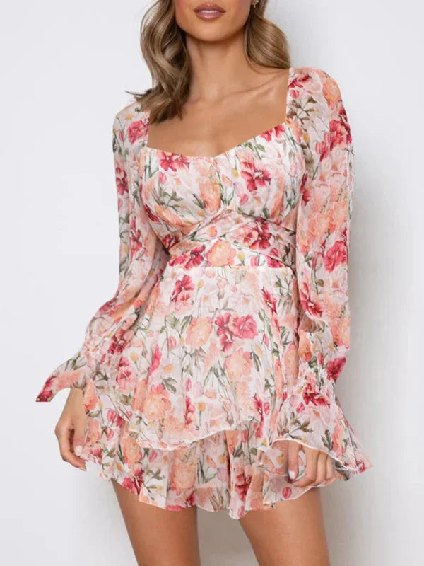 Laurie fashion sexy one-neck lantern lotus leaf long-sleeved printed jumpsuit