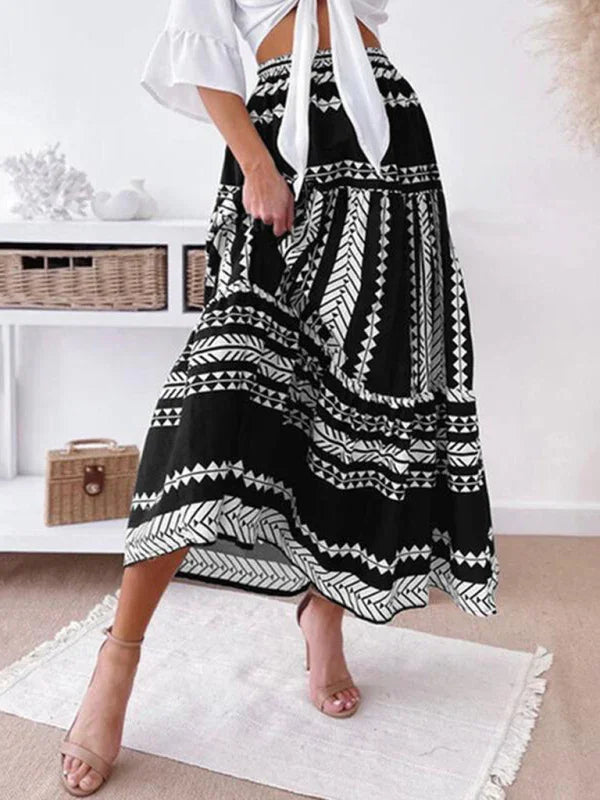 Emilie Ethnic Style Irregular Stripe Printed Skirt