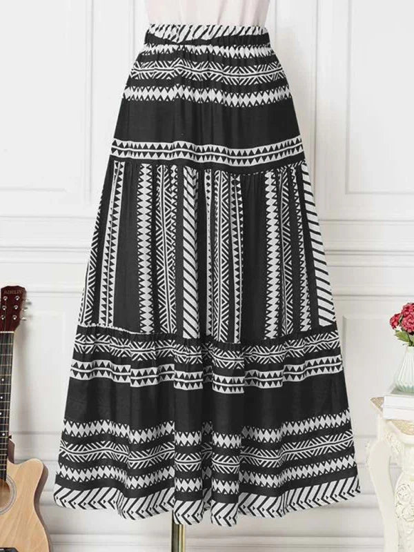 Emilie Ethnic Style Irregular Stripe Printed Skirt