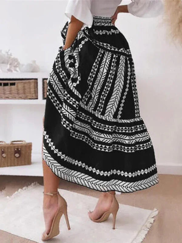 Emilie Ethnic Style Irregular Stripe Printed Skirt