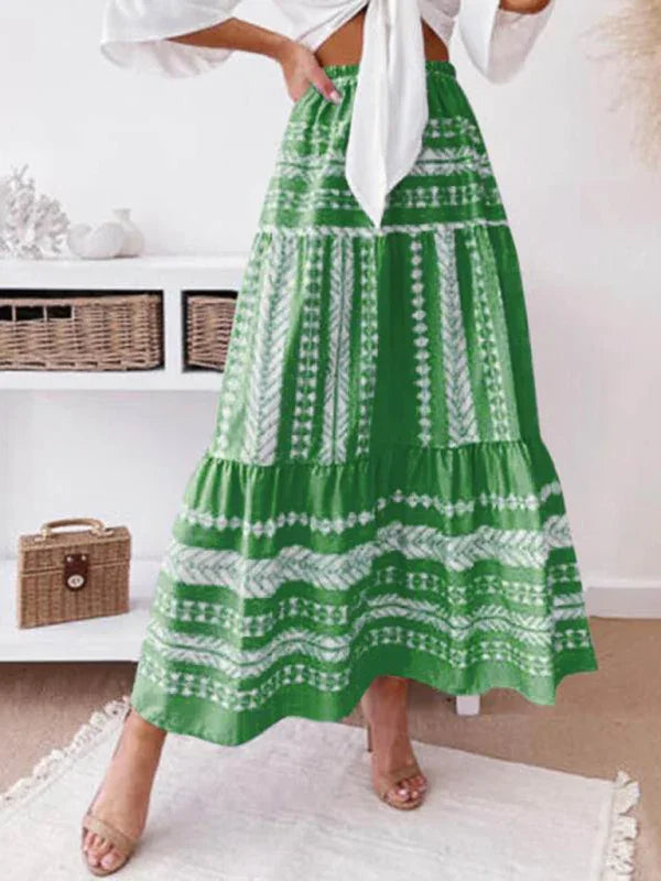 Emilie Ethnic Style Irregular Stripe Printed Skirt