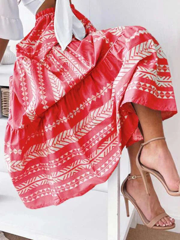 Emilie Ethnic Style Irregular Stripe Printed Skirt