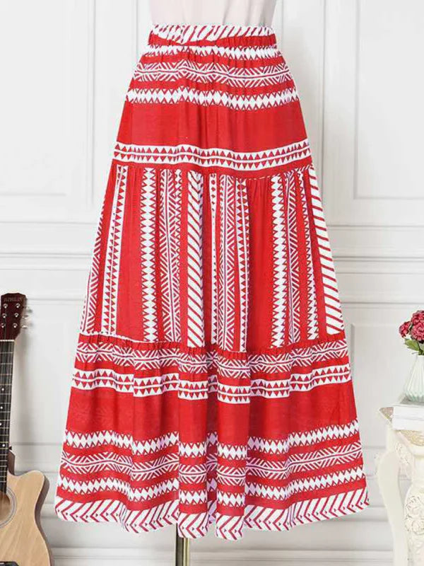 Emilie Ethnic Style Irregular Stripe Printed Skirt