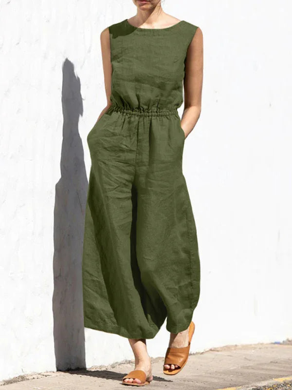 Suiza color high waist sleeveless trousers women's fashion casual loose-fitting