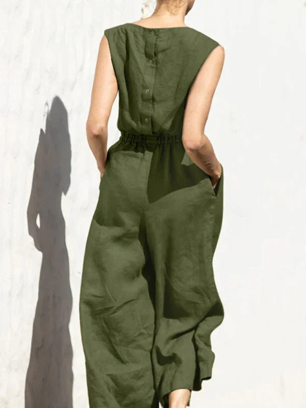 Suiza color high waist sleeveless trousers women's fashion casual loose-fitting
