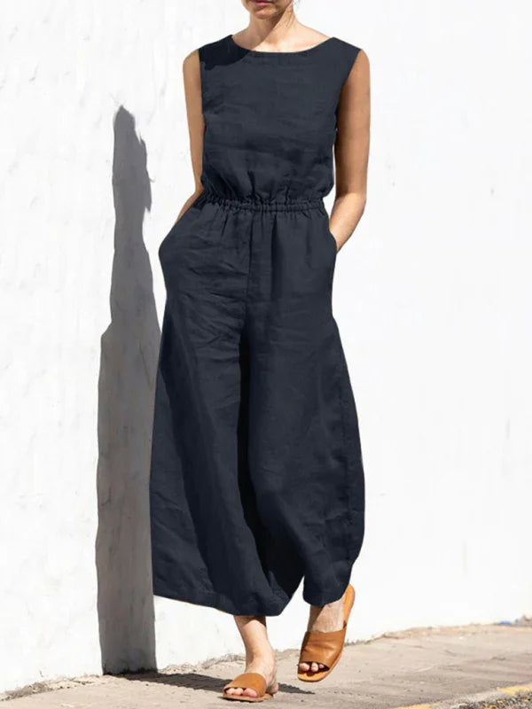 Suiza color high waist sleeveless trousers women's fashion casual loose-fitting