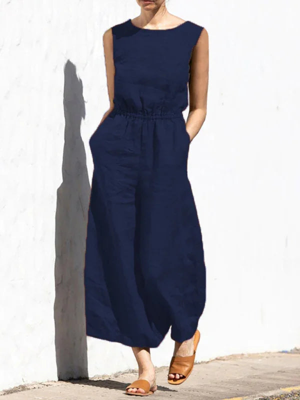 Suiza color high waist sleeveless trousers women's fashion casual loose-fitting