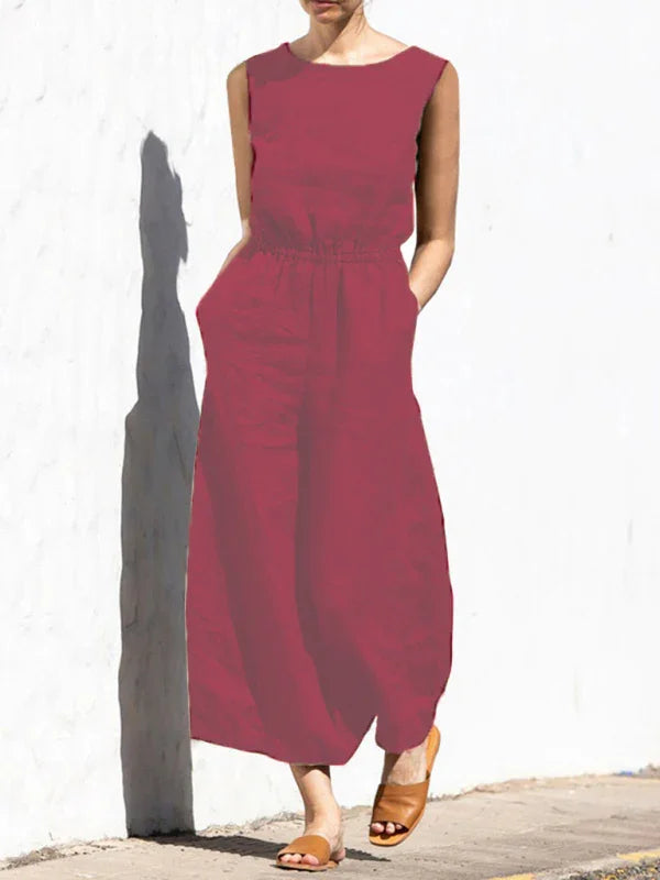 Suiza color high waist sleeveless trousers women's fashion casual loose-fitting