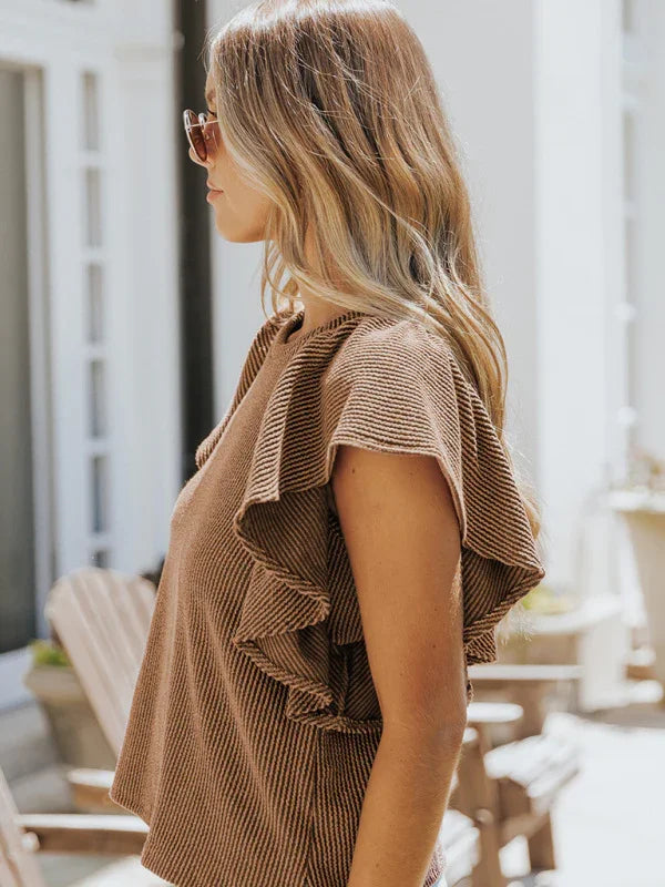 Newark casual fashion all-match ruffled sleeve top