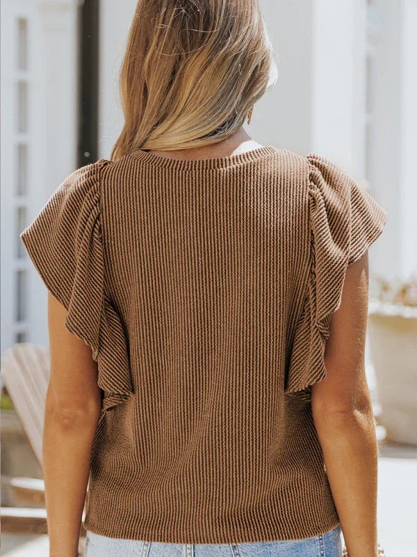 Newark casual fashion all-match ruffled sleeve top