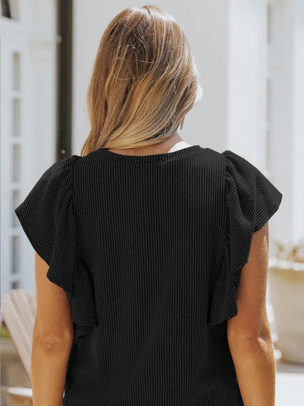 Newark casual fashion all-match ruffled sleeve top