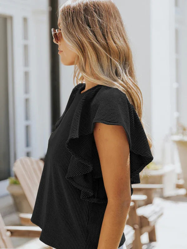 Newark casual fashion all-match ruffled sleeve top